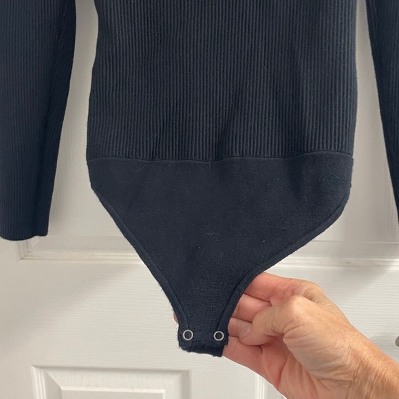 Abercrombie & Fitch Black Ribbed Bodysuit Long Sleeve’s Square Neck Sz S - Picture 6 of 13